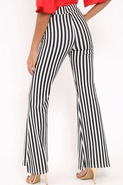Rebellious Fashion Black And White Stripe Flared Trousers - Chessa