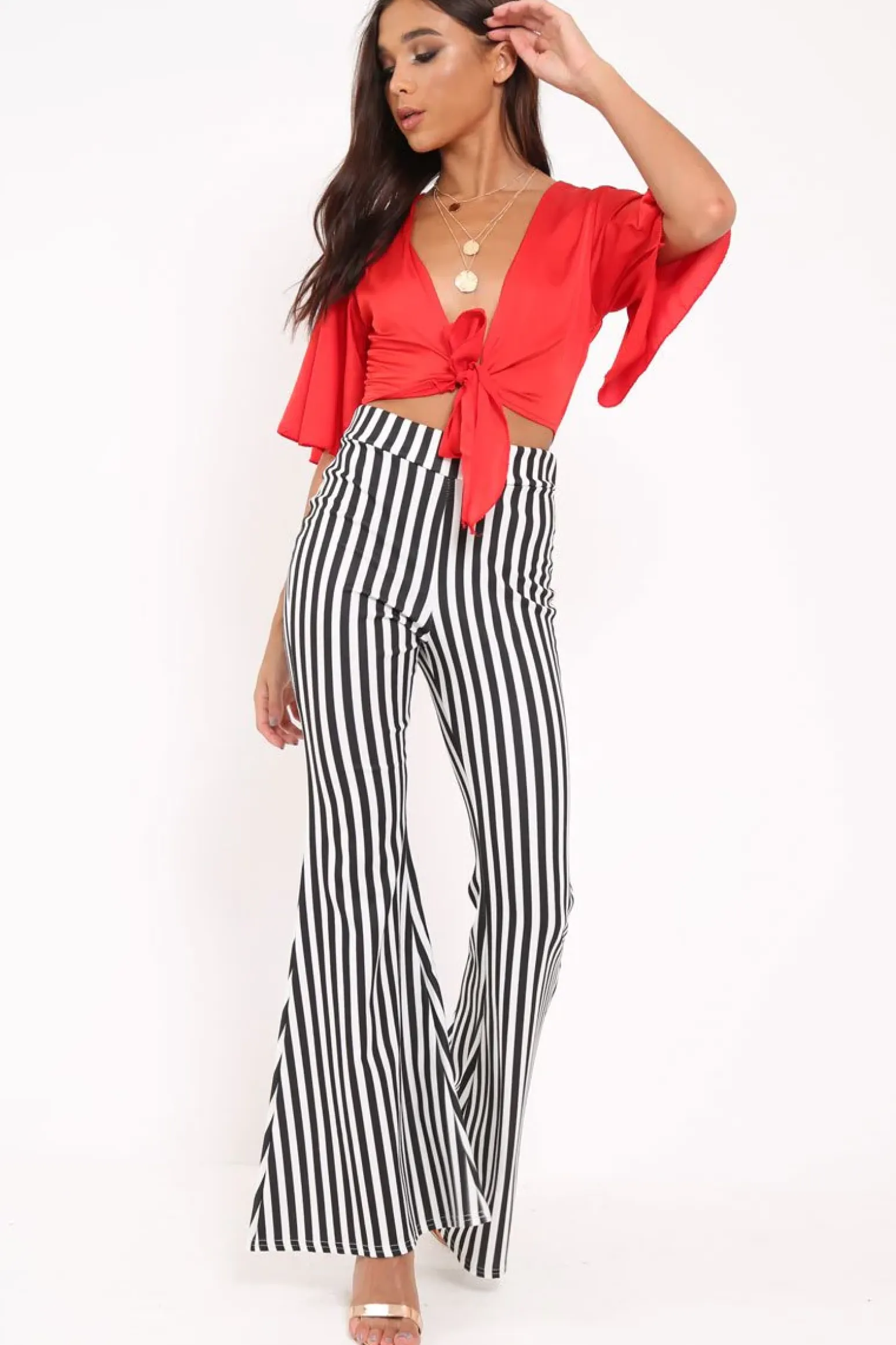 Rebellious Fashion Black And White Stripe Flared Trousers - Chessa