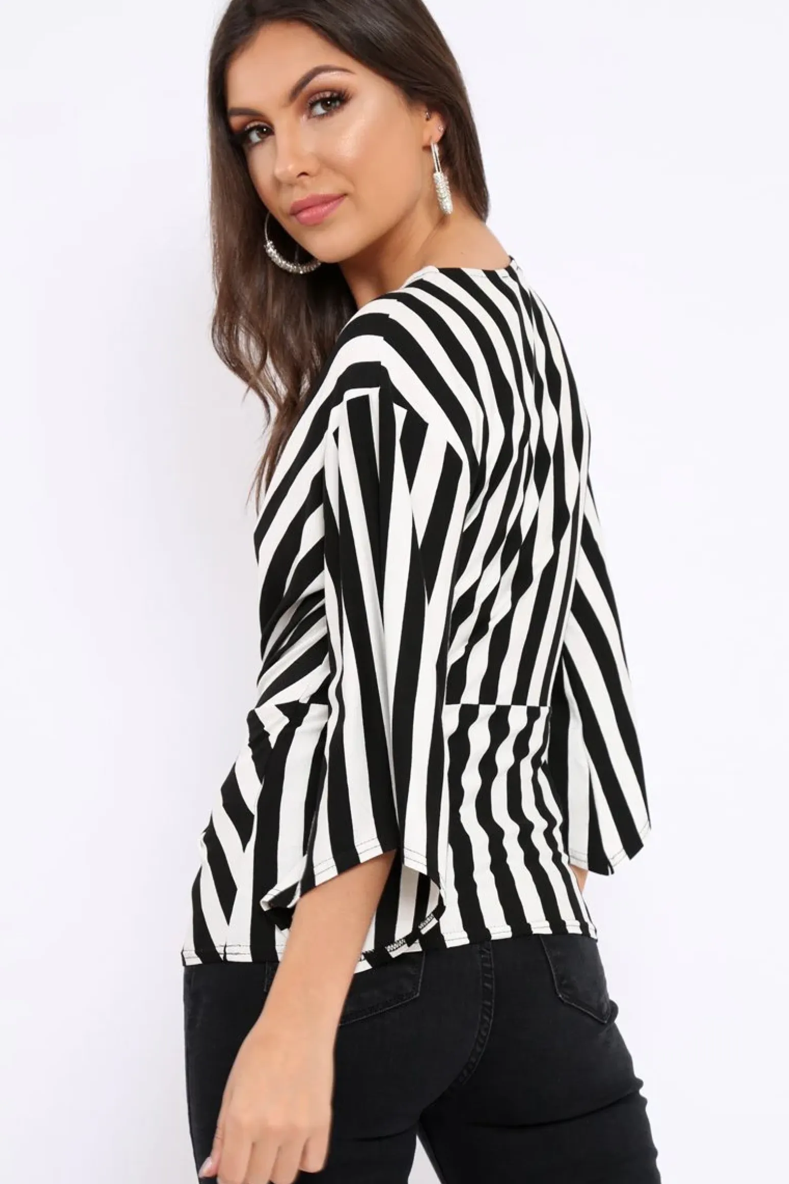 Rebellious Fashion Black and White Stripe Knot Top - Toree