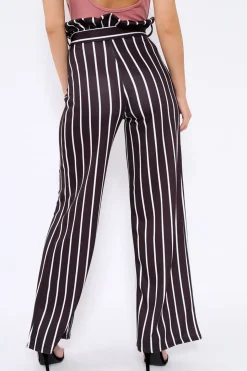 Rebellious Fashion Black and White Stripe Paper Bag Tie Waist Wide Leg Trousers - Kennedy