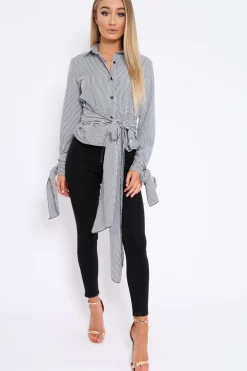 Rebellious Fashion Black and White Stripe Tie Shirt - Jenica