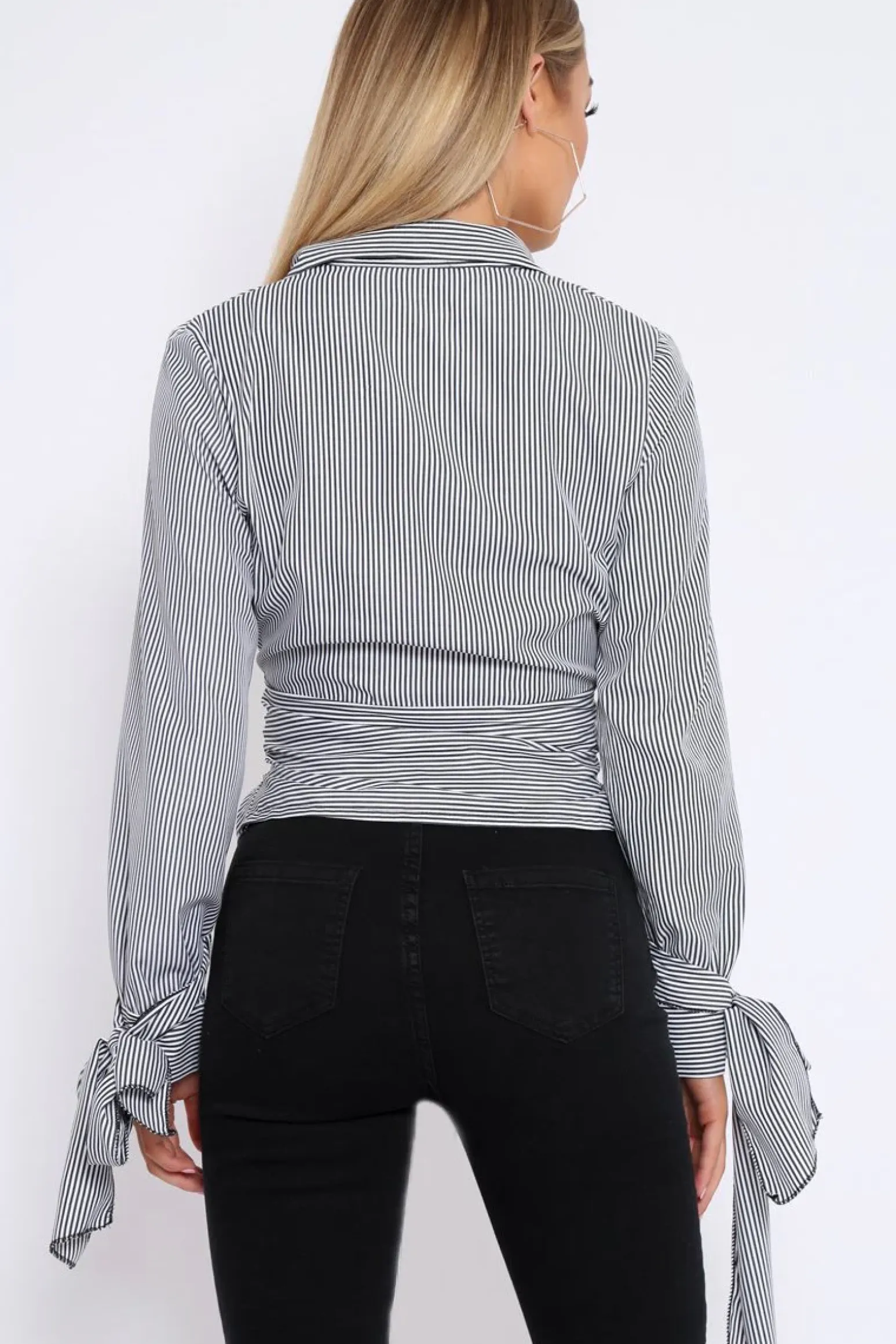 Rebellious Fashion Black and White Stripe Tie Shirt - Jenica