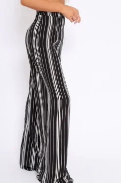 Rebellious Fashion Black and White Stripe Wide Leg Trousers - Krisha
