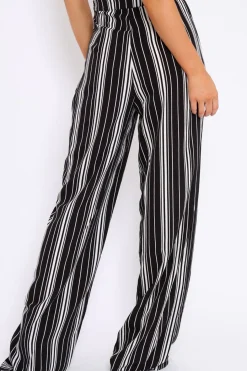 Rebellious Fashion Black and White Stripe Wide Leg Trousers - Krisha