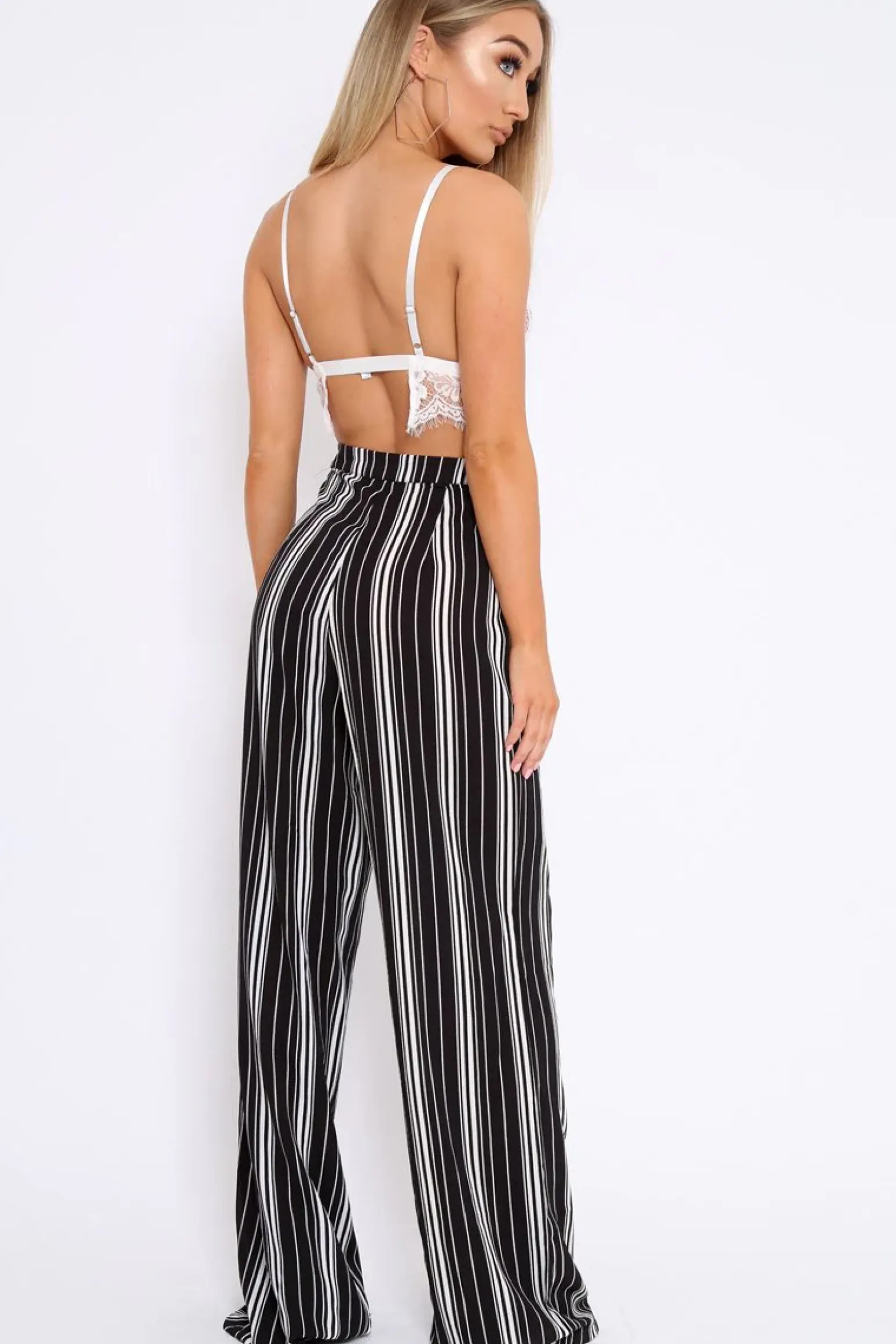 Rebellious Fashion Black and White Stripe Wide Leg Trousers - Krisha