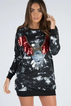 Rebellious Fashion Black and White Tie Dye Eagle Jumper Dress - Maria