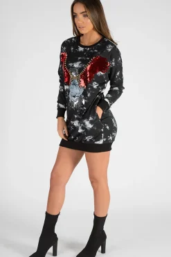 Rebellious Fashion Black and White Tie Dye Eagle Jumper Dress - Maria