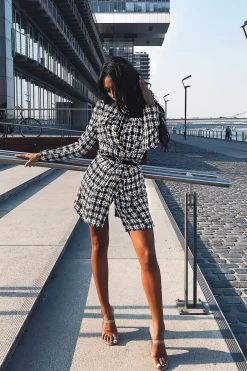 Rebellious Fashion Black And White Tweed Gold Button Longline Jacket - Madalynn
