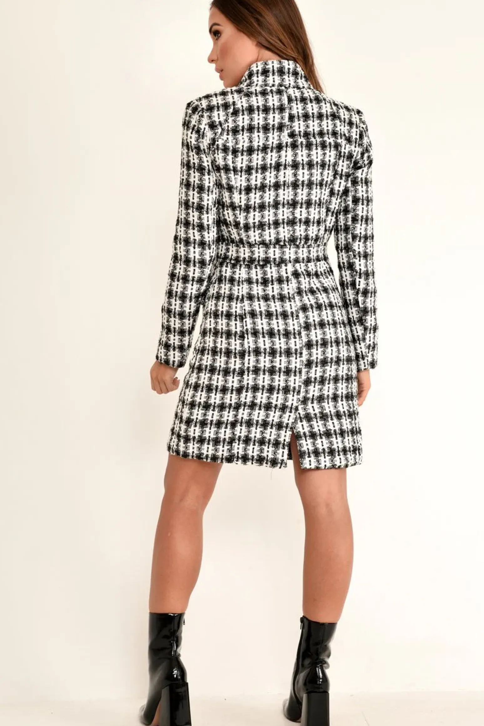 Rebellious Fashion Black And White Tweed Gold Button Longline Jacket - Madalynn