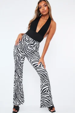 Rebellious Fashion Black And White Zebra Print Wide Leg Trousers - Tiya
