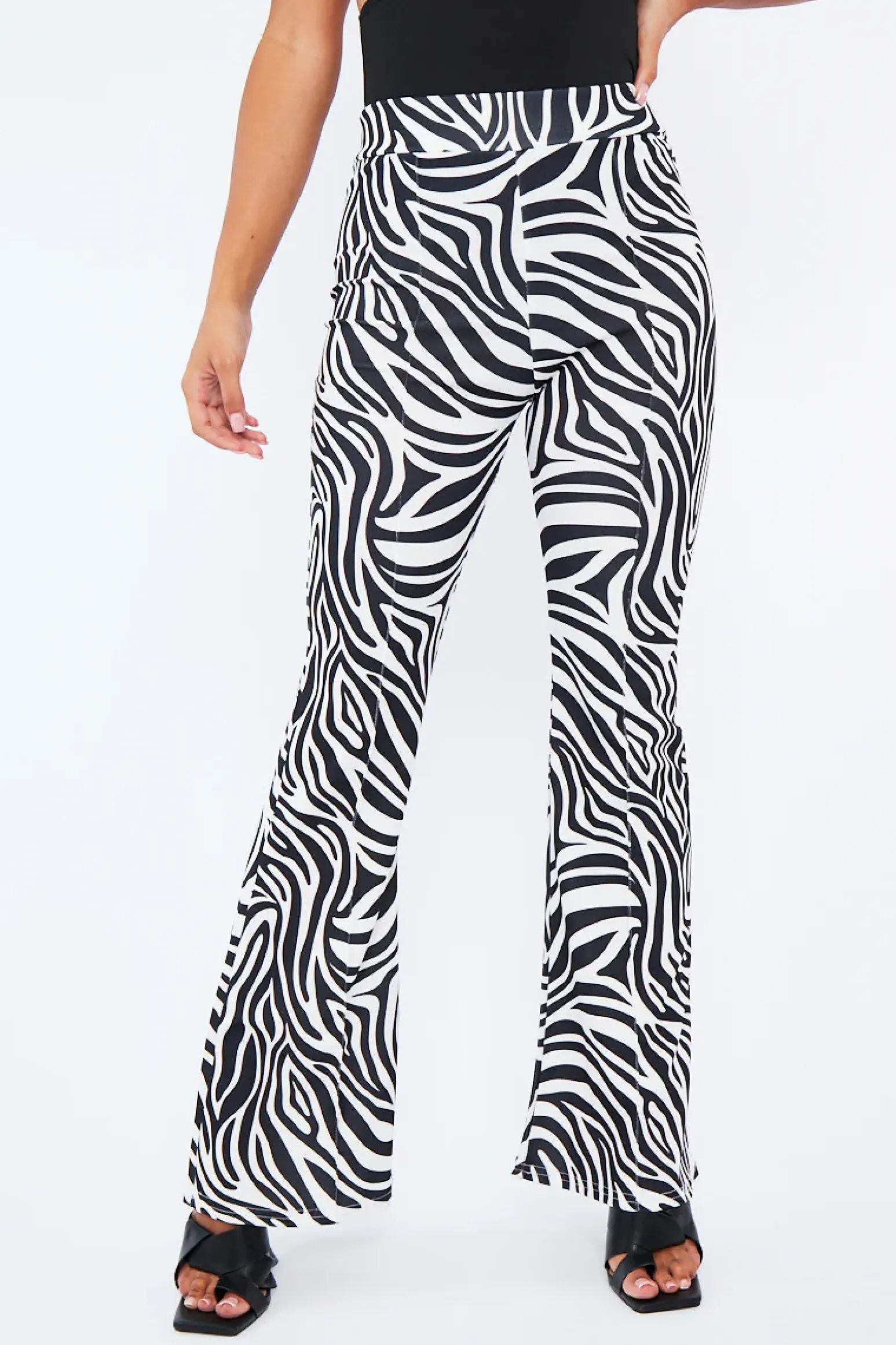Rebellious Fashion Black And White Zebra Print Wide Leg Trousers - Tiya