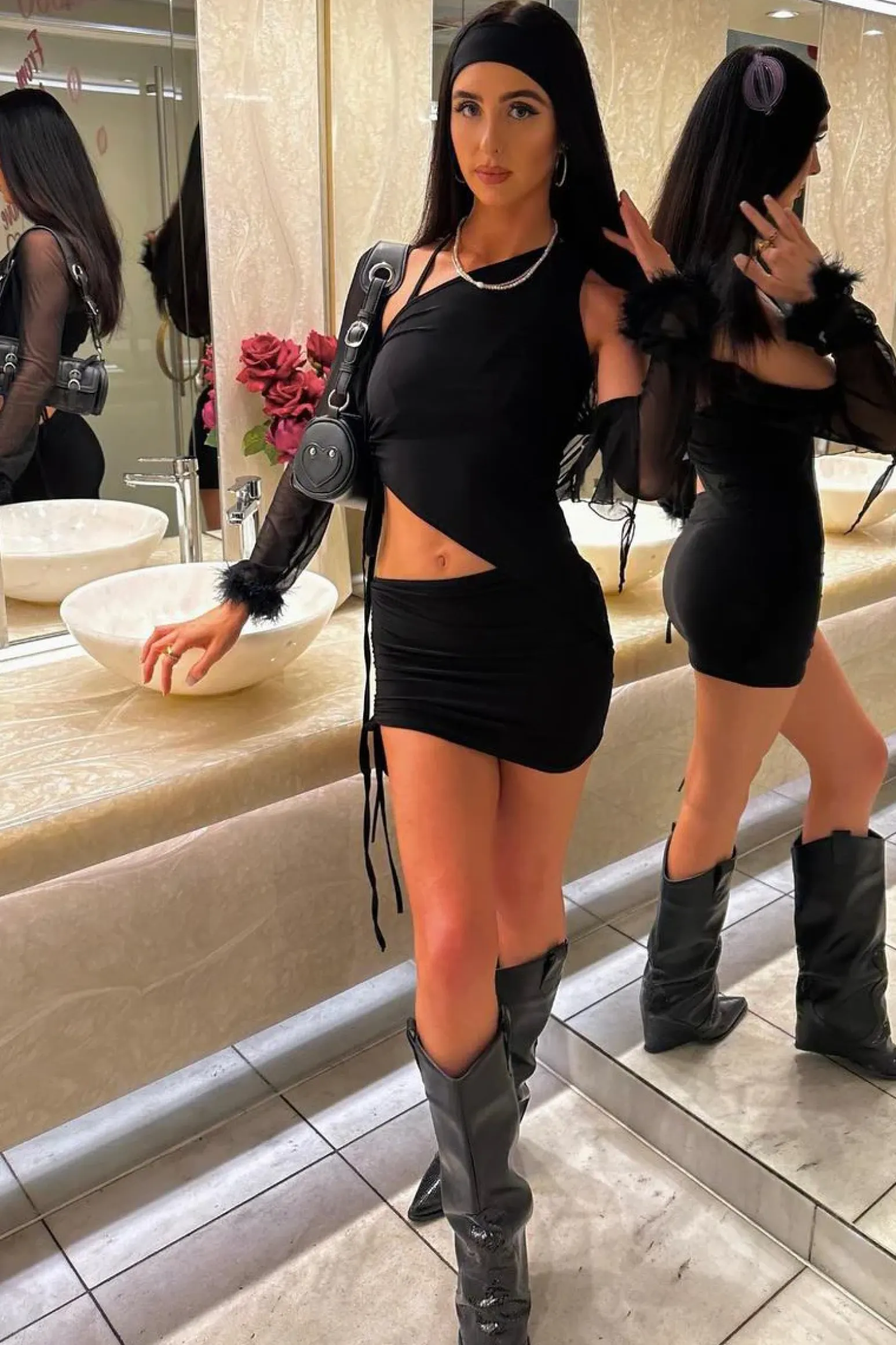 Rebellious Fashion Black Asymmetric Crop Top & Mini Skirt Set - Lacey