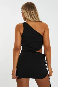 Rebellious Fashion Black Asymmetric Crop Top & Mini Skirt Set - Lacey