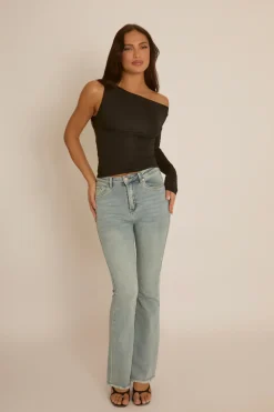 Rebellious Fashion Black Asymmetric Sleeve Top - Christa