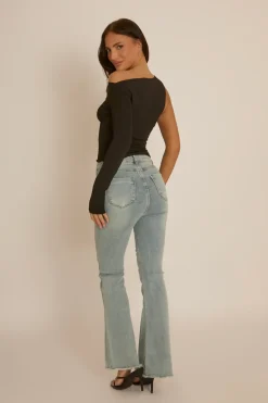 Rebellious Fashion Black Asymmetric Sleeve Top - Christa