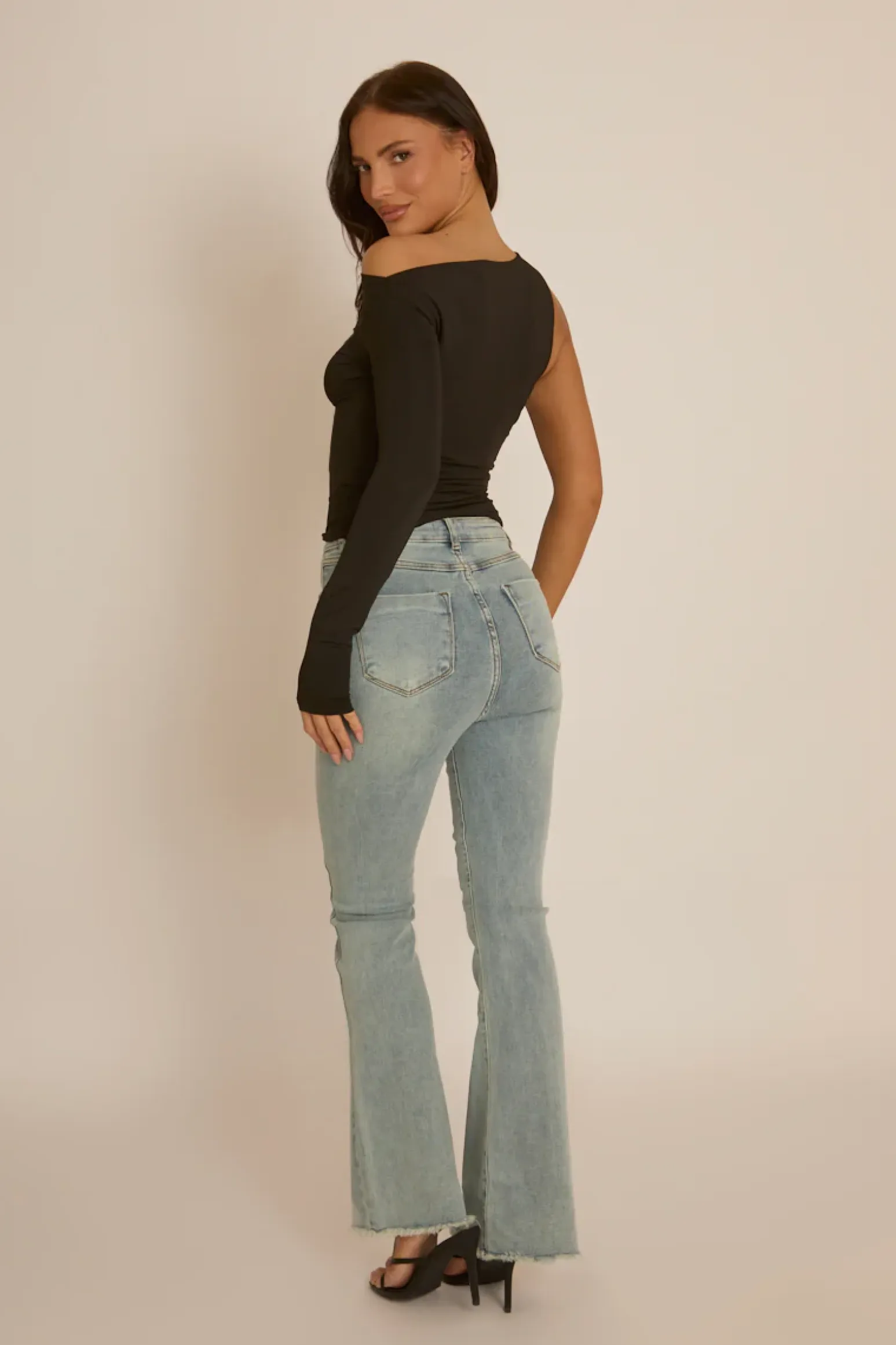 Rebellious Fashion Black Asymmetric Sleeve Top - Christa