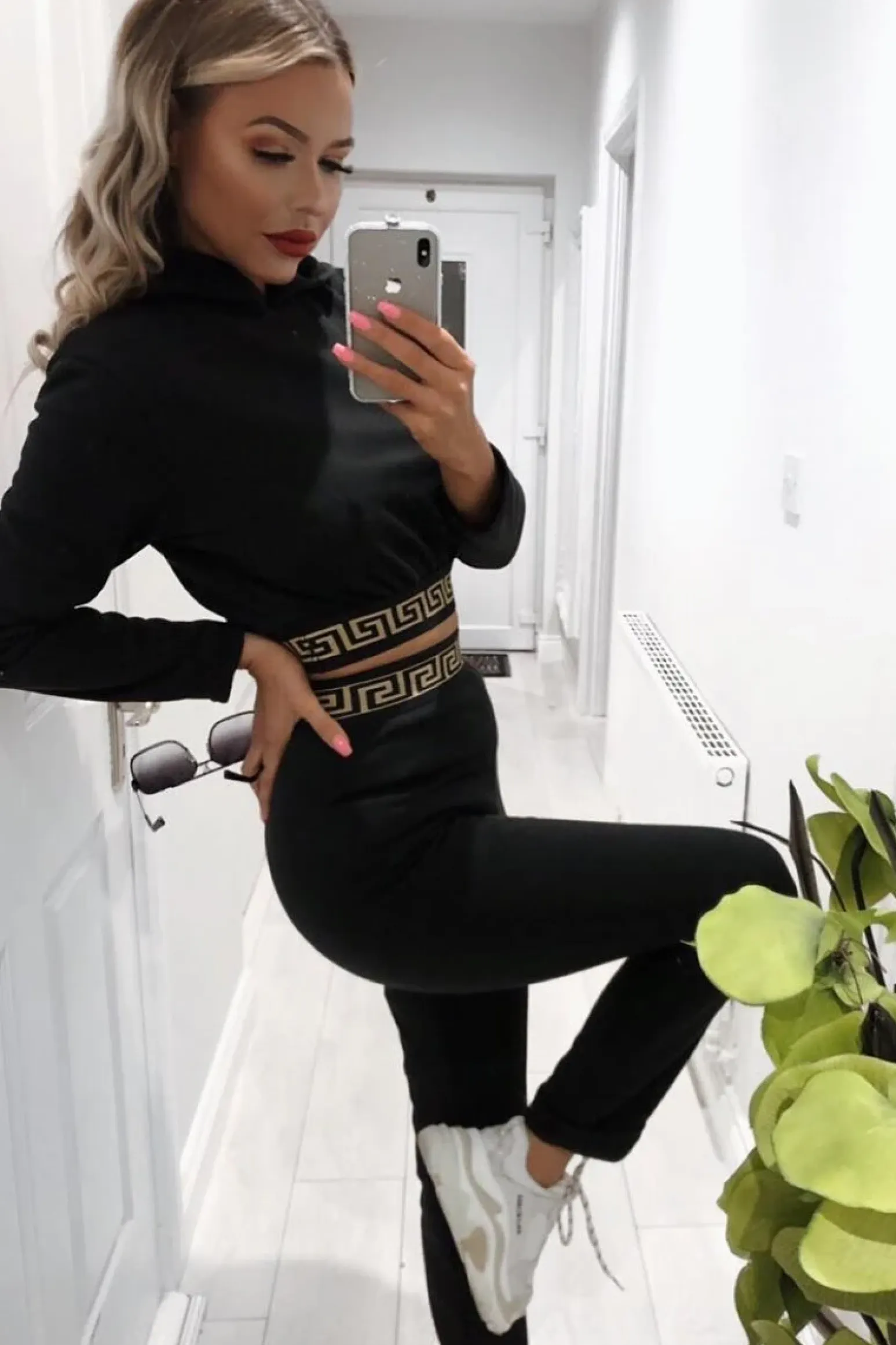 Rebellious Fashion Black Aztec Trim Loungewear Set - Galena