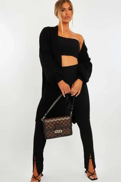 Rebellious Fashion Black Balloon Sleeve Longline Knit Cardigan - Abbie