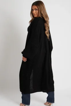 Rebellious Fashion Black Balloon Sleeve Maxi Knit Cardigan - Imara