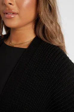 Rebellious Fashion Black Balloon Sleeve Maxi Knit Cardigan - Imara