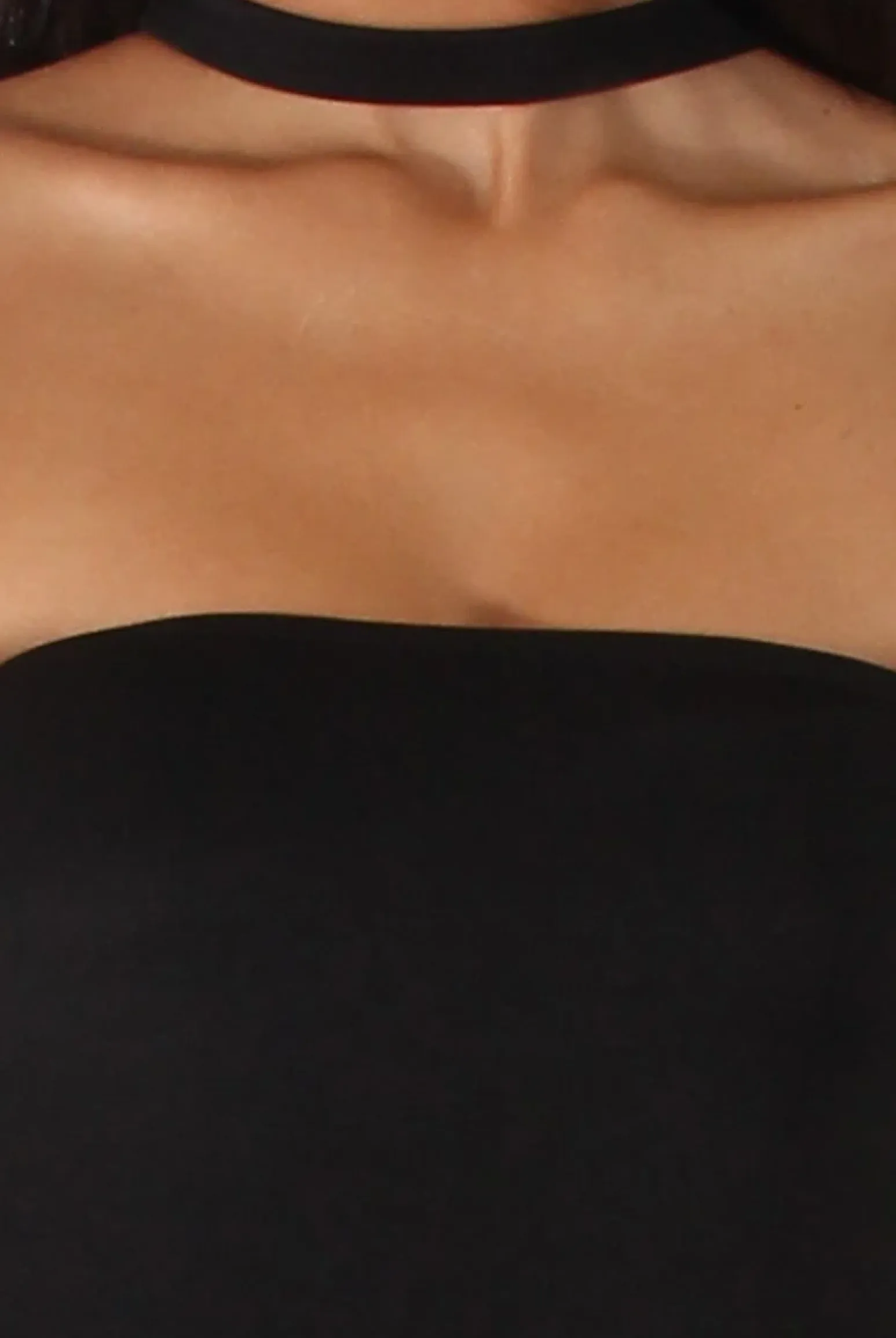 Rebellious Fashion Black Bandeau Choker Split Detail Jumpsuit - Rosy