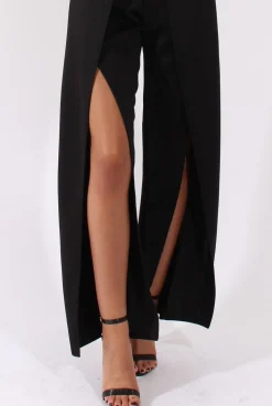 Rebellious Fashion Black Bandeau Choker Split Detail Jumpsuit - Rosy