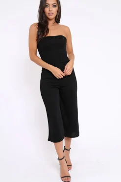 Rebellious Fashion Black Bandeau Cropped Culotte Jumpsuit - Jamilia