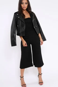 Rebellious Fashion Black Bandeau Cropped Culotte Jumpsuit - Jamilia