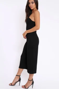 Rebellious Fashion Black Bandeau Cropped Culotte Jumpsuit - Jamilia