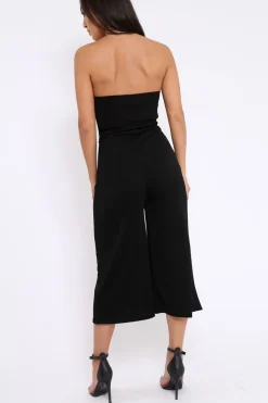 Rebellious Fashion Black Bandeau Cropped Culotte Jumpsuit - Jamilia
