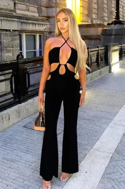 Rebellious Fashion Black Bandeau Cut Out Jumpsuit - Evra