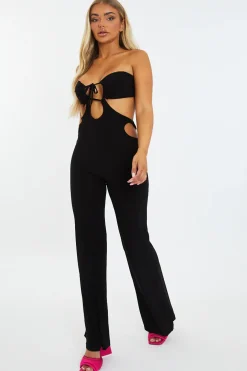 Rebellious Fashion Black Bandeau Cut Out Jumpsuit - Evra