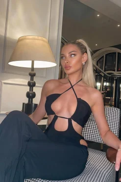Rebellious Fashion Black Bandeau Cut Out Jumpsuit - Evra