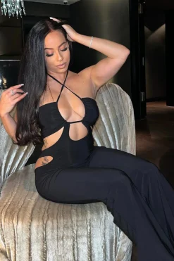 Rebellious Fashion Black Bandeau Cut Out Jumpsuit - Evra