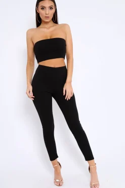 Rebellious Fashion Black Bandeau Top And Leggings Co-Ord - Kristina