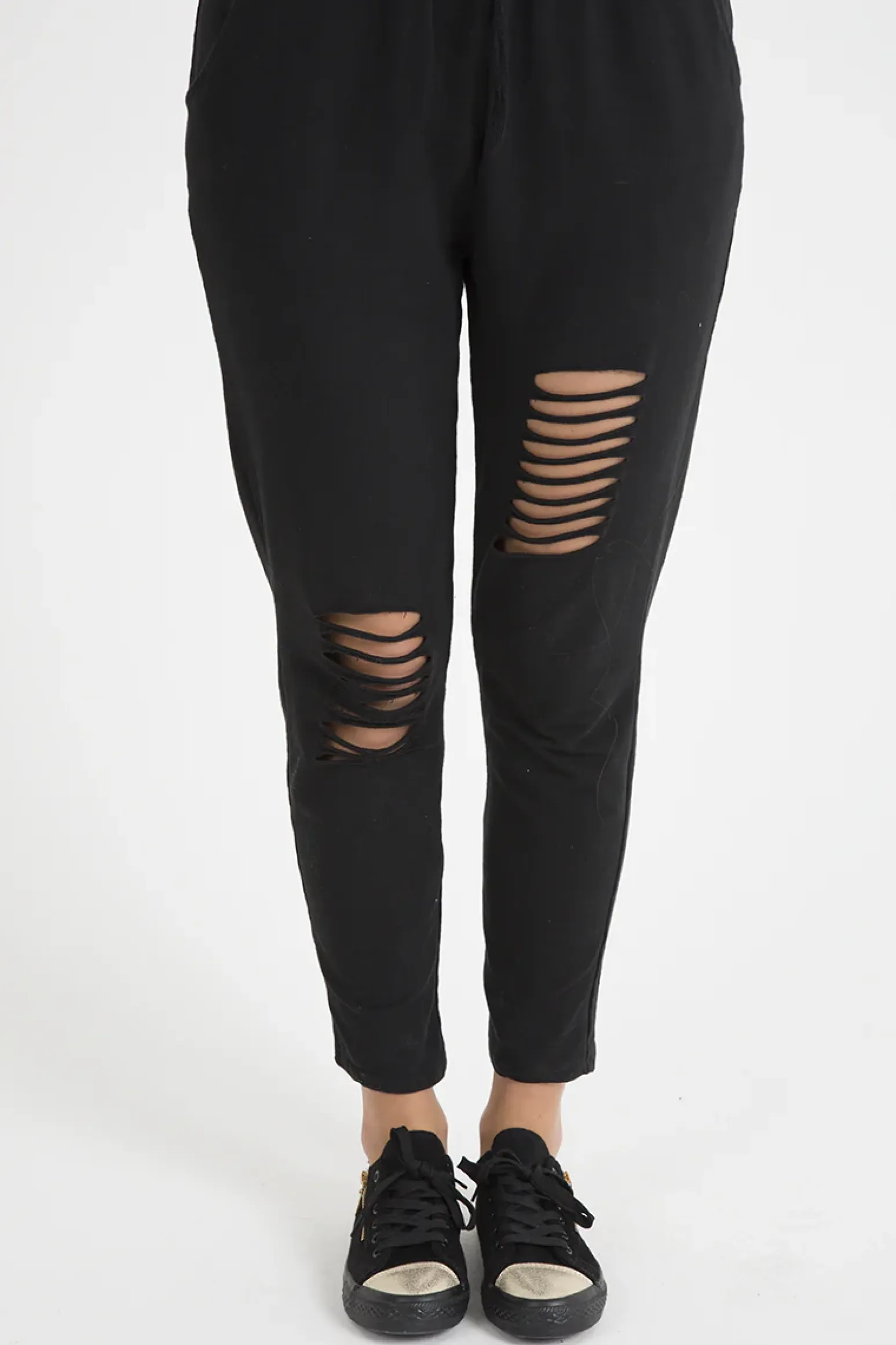 Rebellious Fashion Black Bardot Distressed Jumpsuit - Bethan