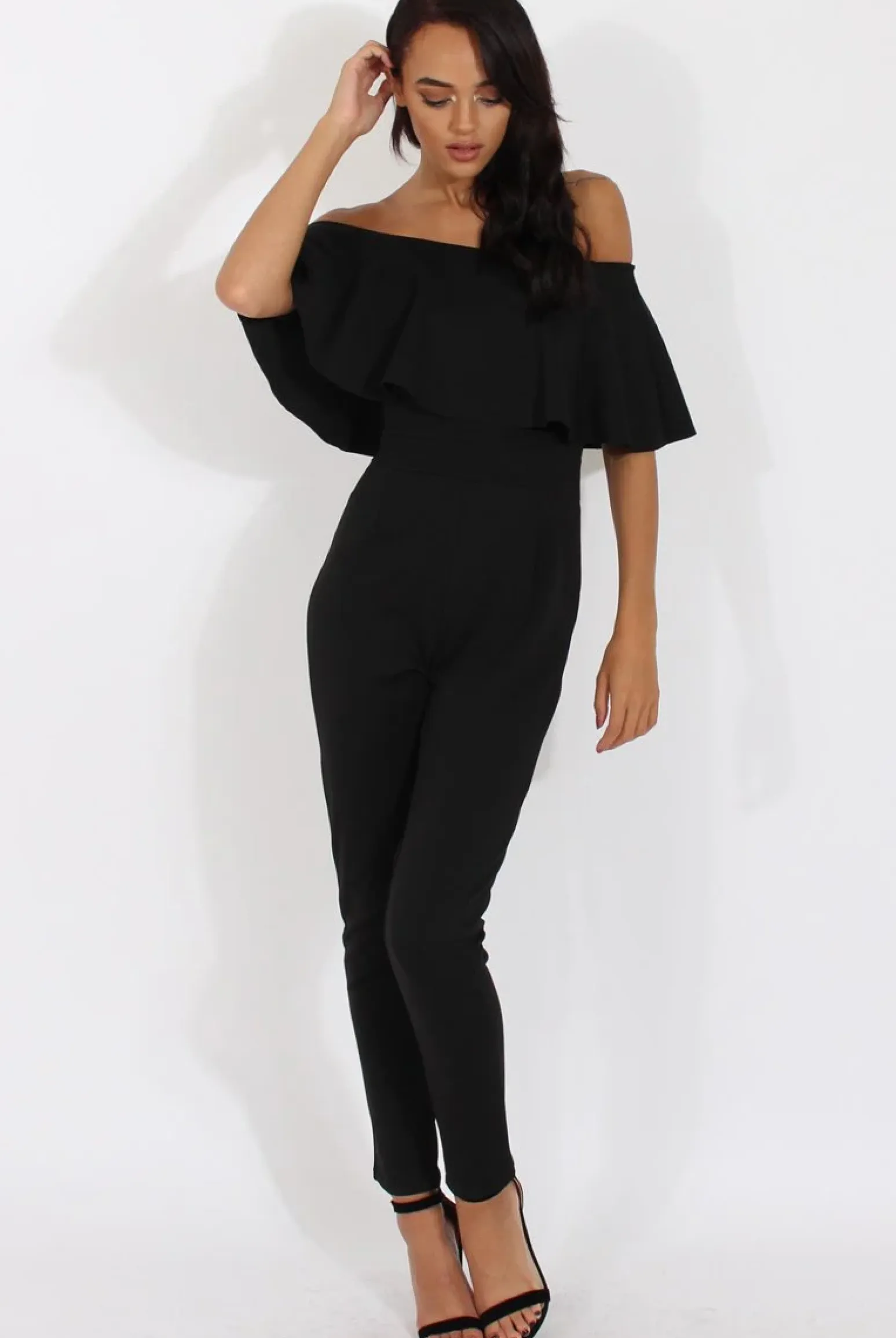 Rebellious Fashion Black Bardot Fitted Jumpsuit - Bridget