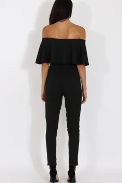 Rebellious Fashion Black Bardot Fitted Jumpsuit - Bridget