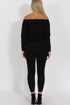 Rebellious Fashion Black Bardot Ripped Knee Jumpsuit - Betty