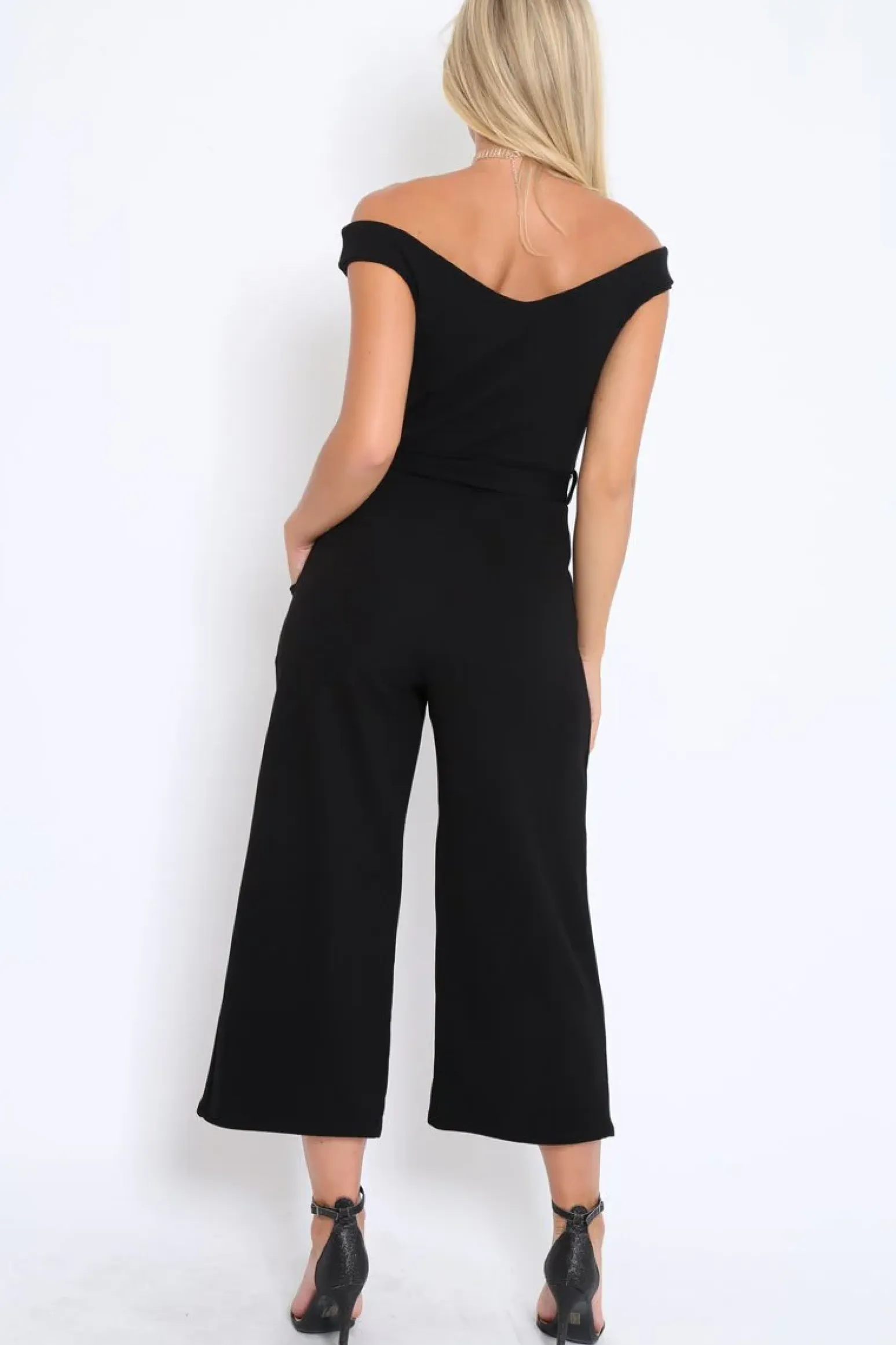 Rebellious Fashion Black Bardot V Dip Jumpsuit - Lisah