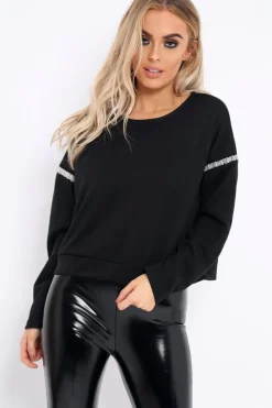 Rebellious Fashion Black Beaded Sweatshirt - Jordin