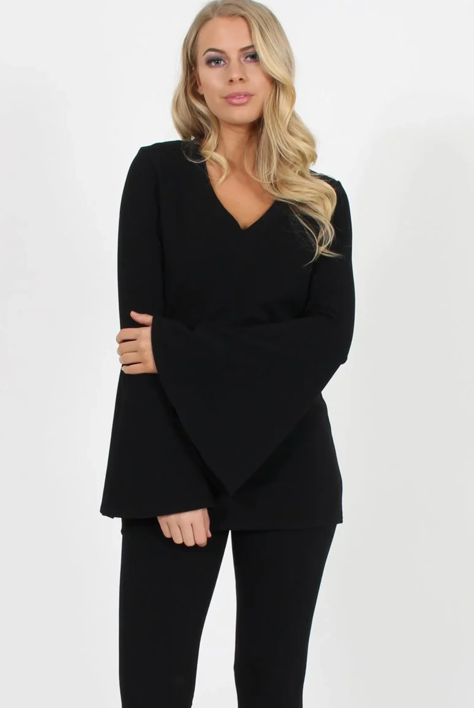 Rebellious Fashion Black Bell Sleeve Two Piece - Terry