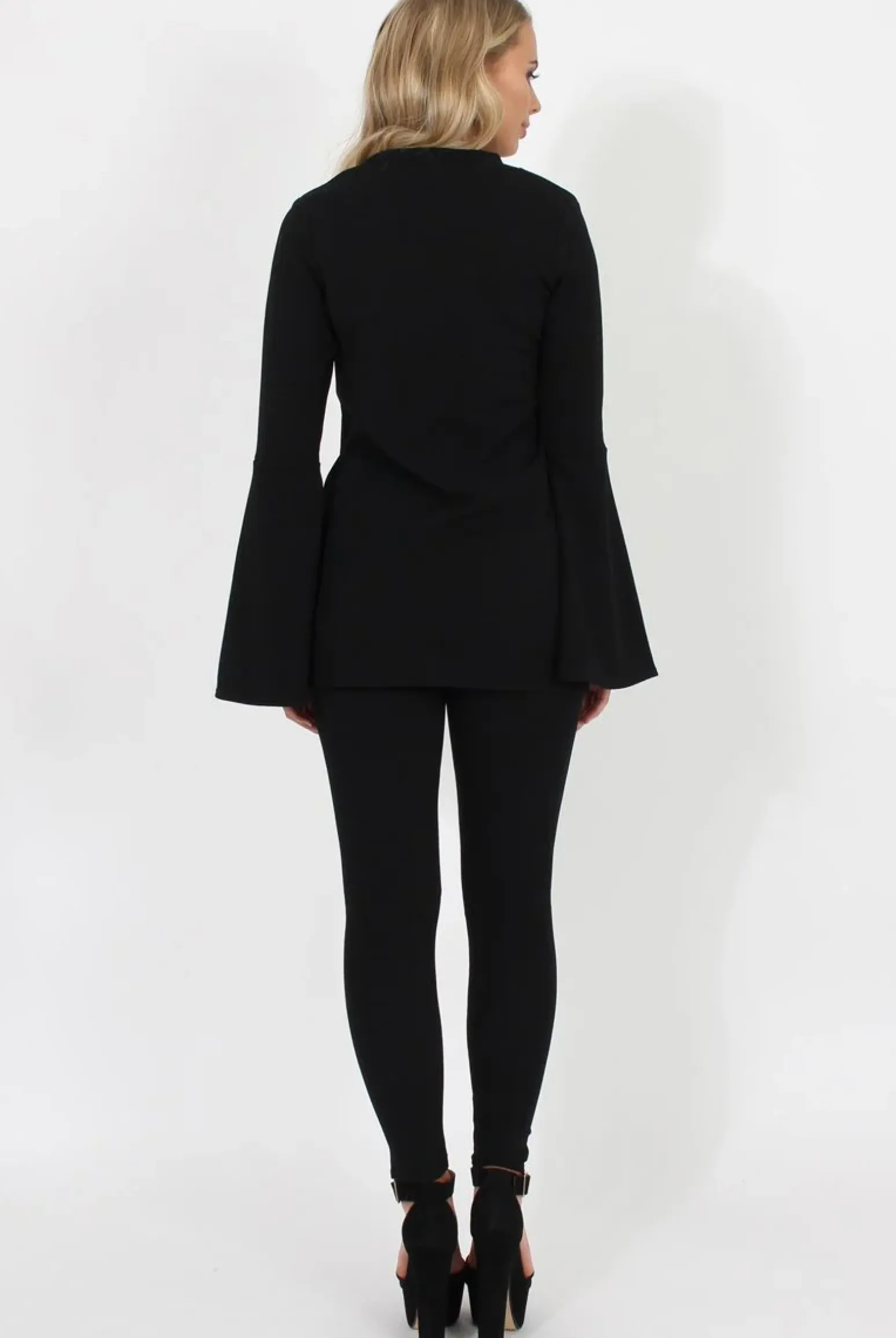 Rebellious Fashion Black Bell Sleeve Two Piece - Terry