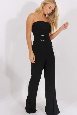Rebellious Fashion Black Belted Bandeau Wide Leg Jumpsuit - Geneva