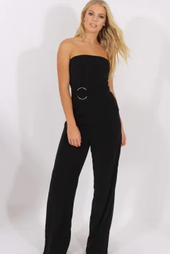 Rebellious Fashion Black Belted Bandeau Wide Leg Jumpsuit - Geneva