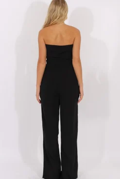 Rebellious Fashion Black Belted Bandeau Wide Leg Jumpsuit - Geneva