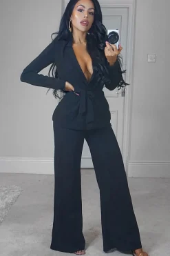 Rebellious Fashion Black Belted Blazer - Kenna