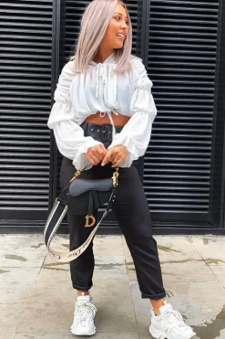 Rebellious Fashion Black Belted Tapered Peg Trousers - Jessika