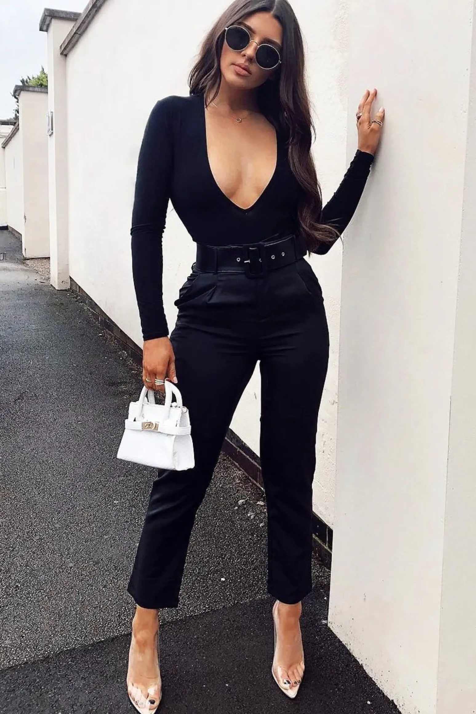 Rebellious Fashion Black Belted Tapered Peg Trousers - Jessika