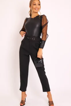 Rebellious Fashion Black Belted Tapered Peg Trousers - Jessika